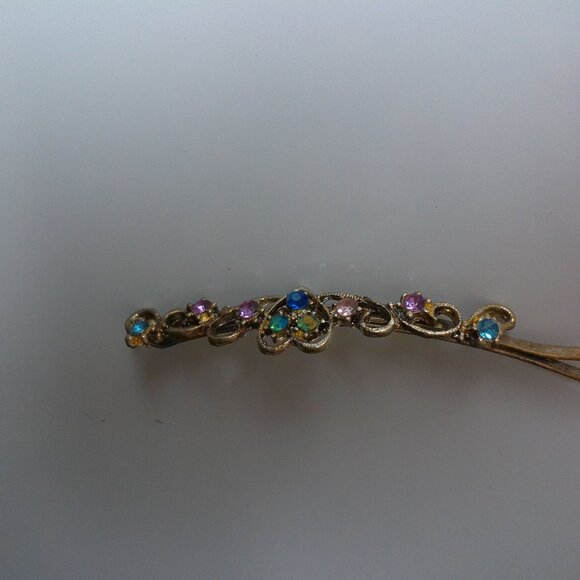 Heart Hair Clip, Silver/Gold color, Pink and blue rhinestone, shiny crystals - Picture 12 of 15